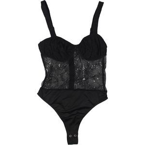 Danielle Bernstein Womens Black Lace Thong Sleeveless Bodysuit Top NWT